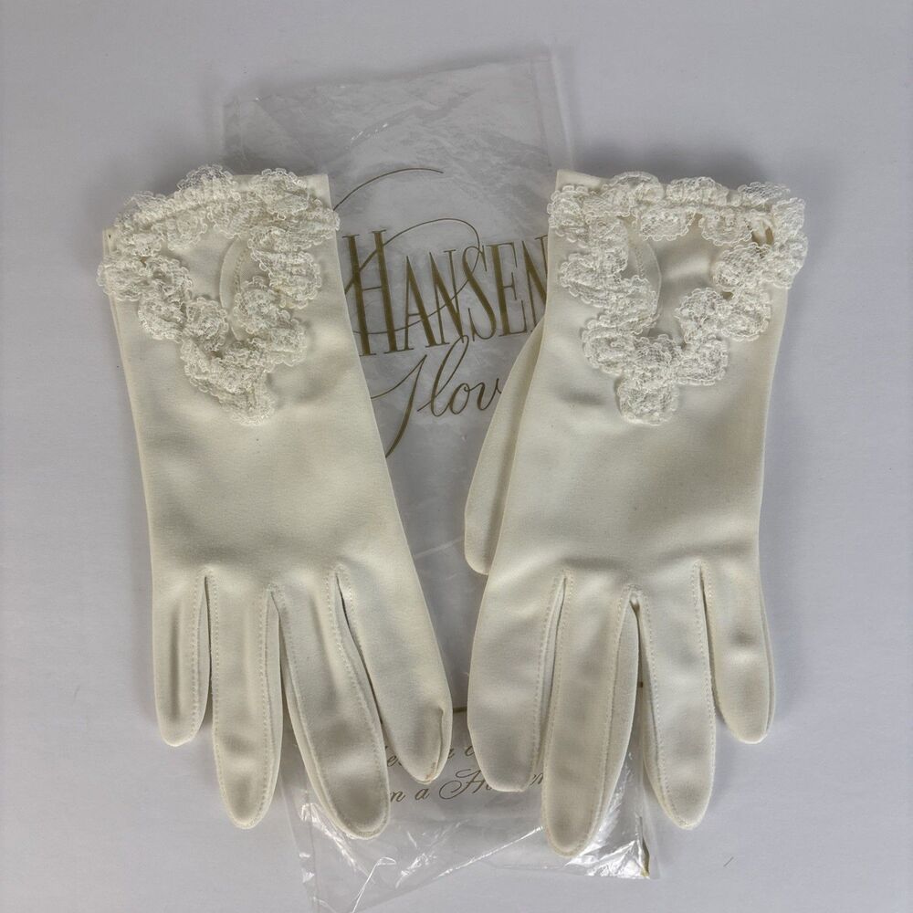 VTG Hansen Gloves White with Lace Size 7 Very Nice